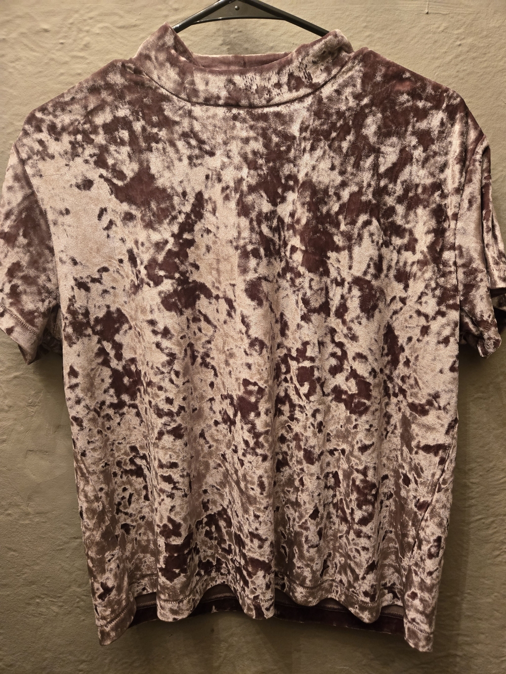Frank + Oak Crushed Velvet Mock Neck Tee Mauve Dusty Rose M